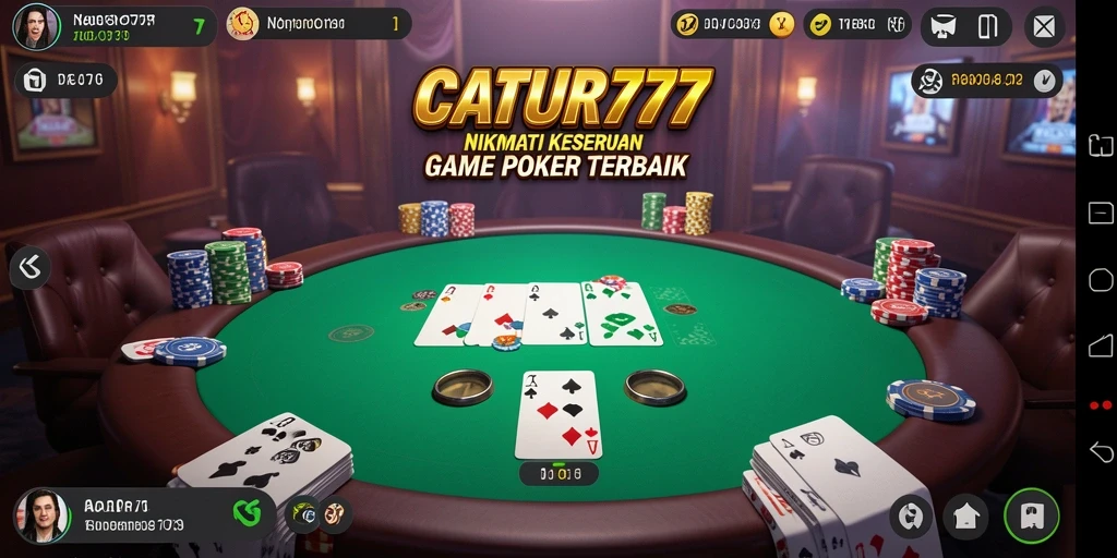 Screenshot gameplay CATUR777 menunjukkan aksi poker yang menegangkan.