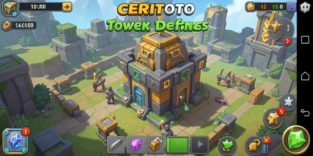 Screenshot dari gameplay CERITOTO menampilkan pertahanan tower yang epik.