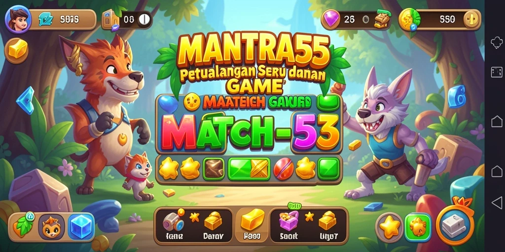 Screenshot gameplay MANTRA55 yang menampilkan aksi Match-3 seru.