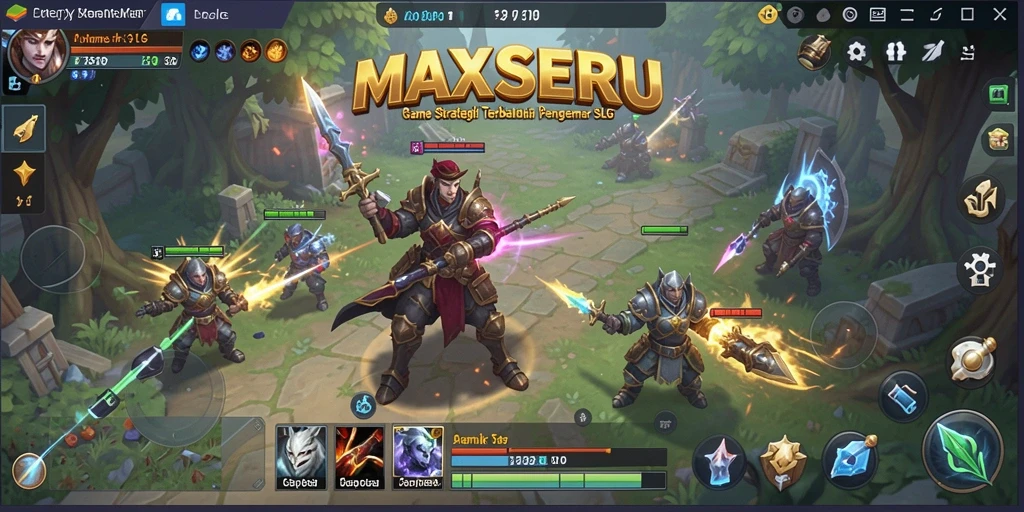 Screenshot gameplay menunjukkan pertempuran epik dalam MAXSERU.