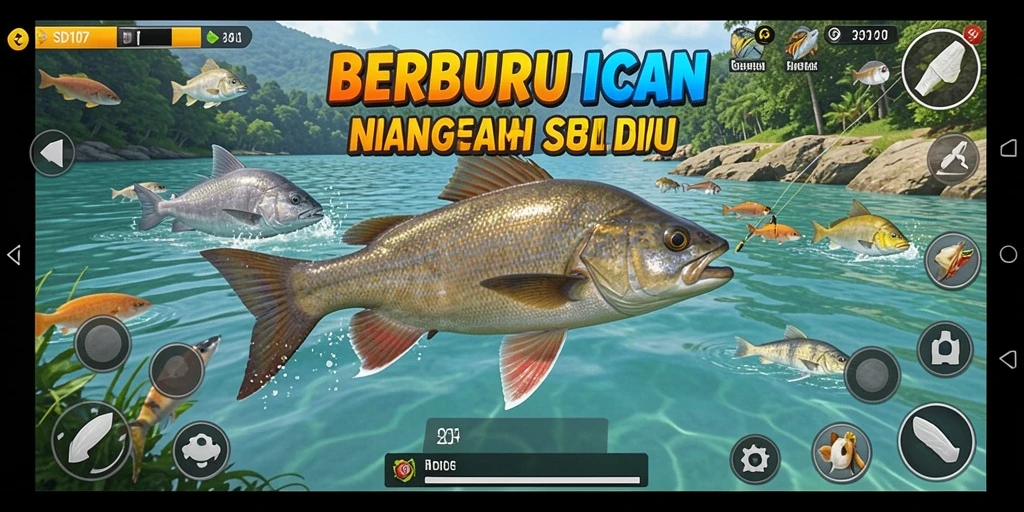 Screenshot gameplay SD107 menampilkan aksi seru menembak ikan.