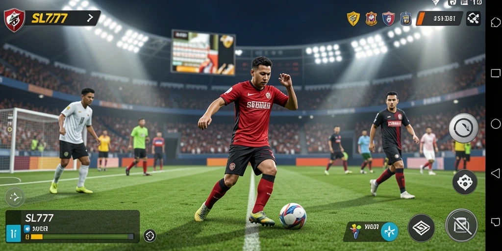 Tampilan gameplay SL777 yang penuh aksi dan strategi sepak bola.
