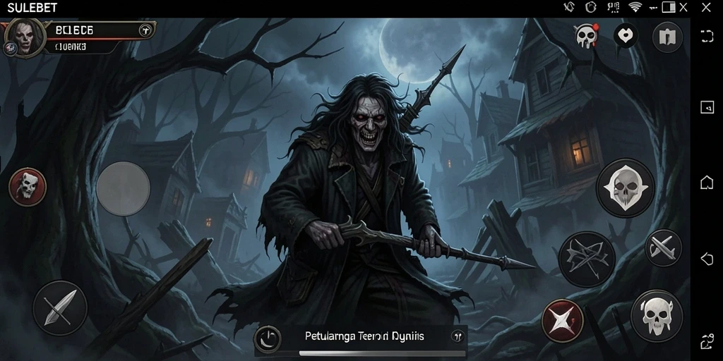 Screenshot gameplay SULEBET menampilkan suasana menyeramkan dan mencekam.
