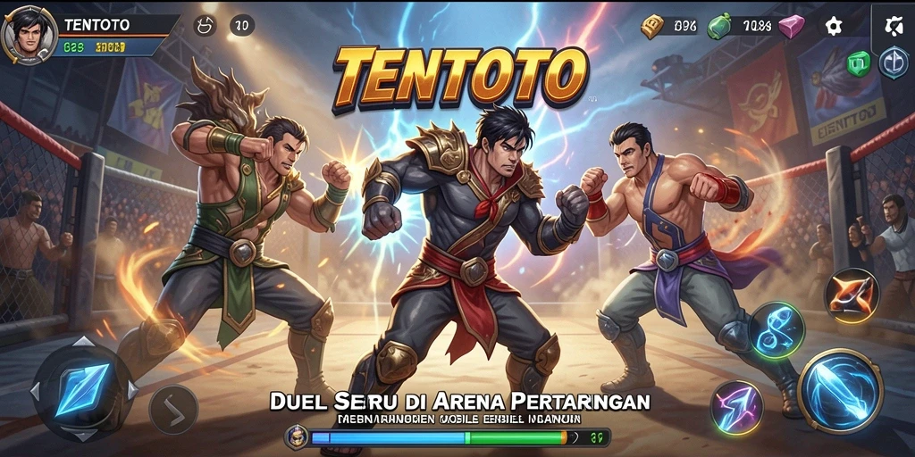 Screenshot pertarungan seru dalam TENTOTO dengan karakter khas.