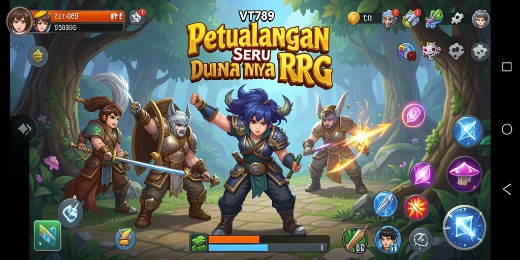 Tampilan gameplay seru dalam VT789 dengan pertempuran RPG yang mendebarkan.