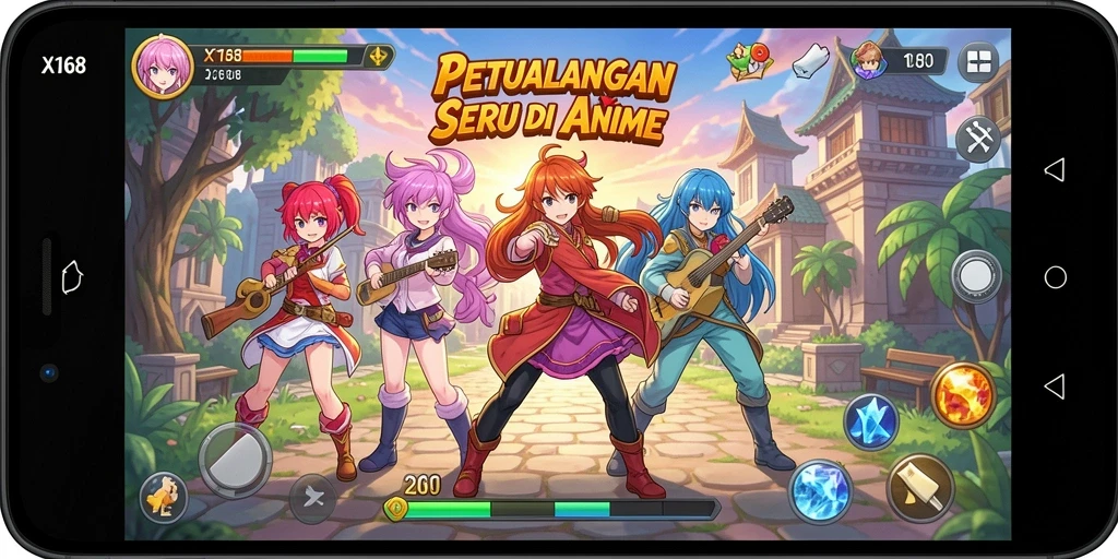 Tampilan gameplay menarik dari X168 dengan karakter anime yang dinamis.